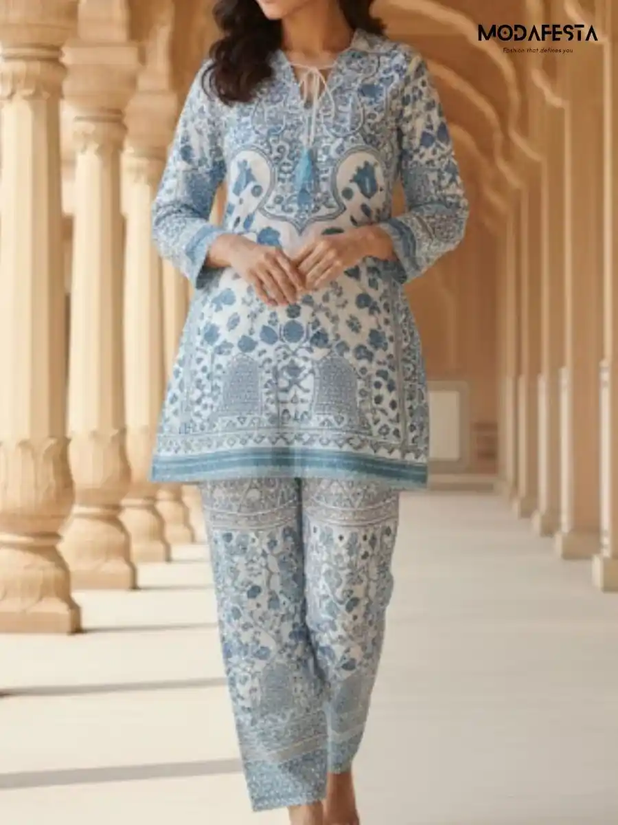 Printed cord set teal